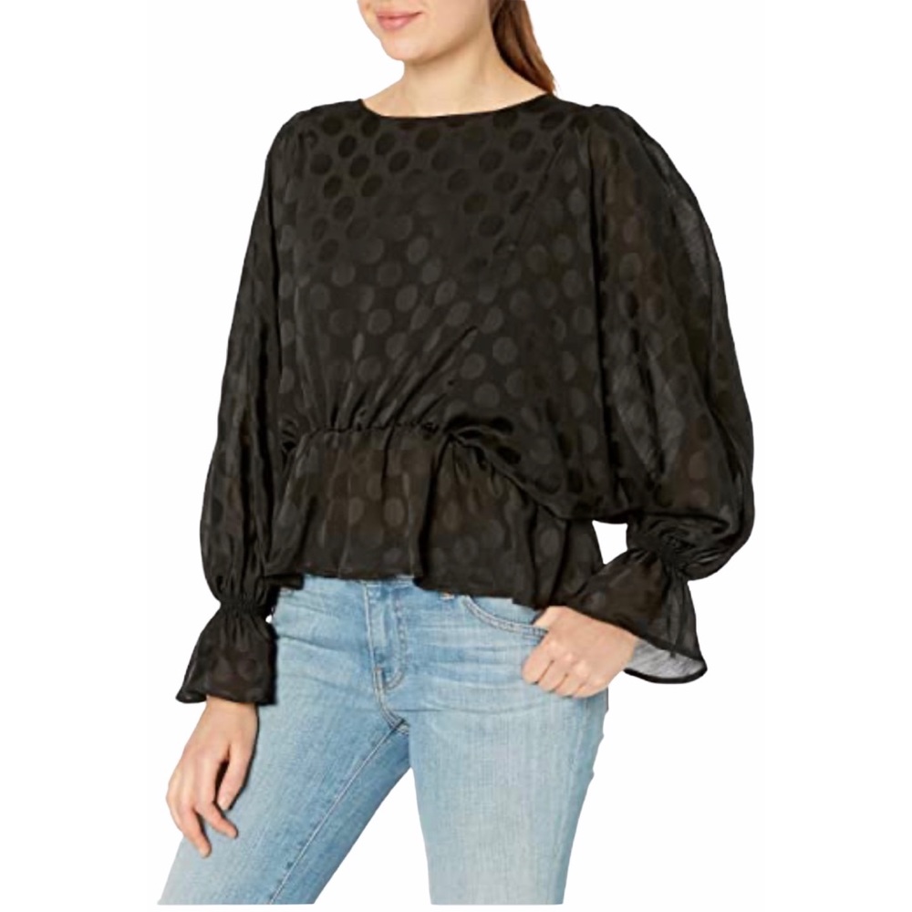 BB DAKOTA Dream Jacquard Dot Chiffon Black Blouse